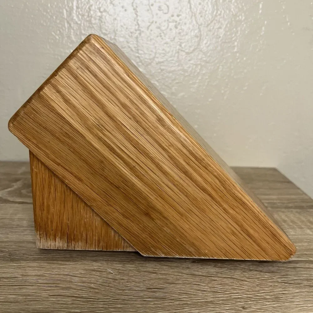 Practical CUTCO 5 Slot Knife Block In Solid Honey Oak Wood- Made Well In The USA